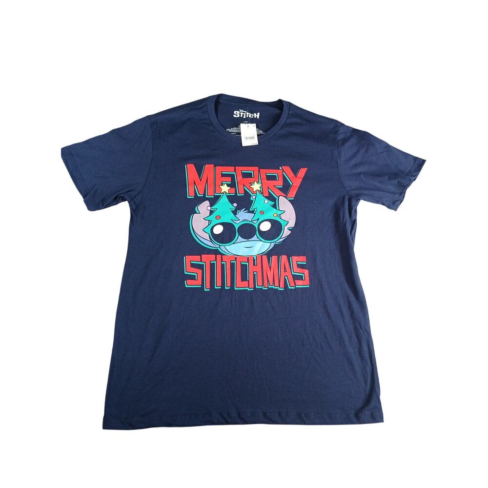 Disney Stitch Shirt Mens Large Blue Christmas Graphic Short Sleeve T-Shirt NWT